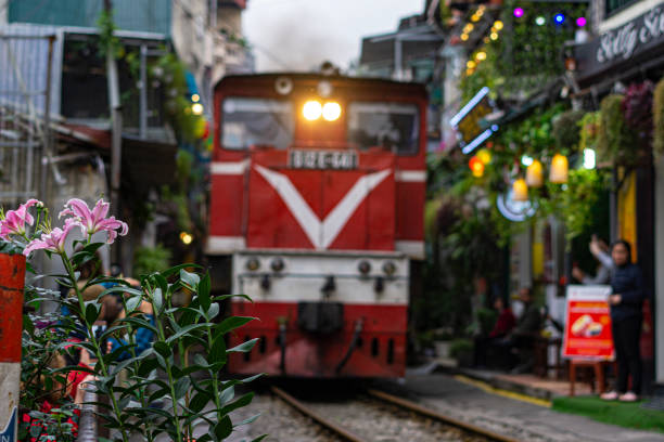 Old Quarter, HaNoi/Vietnam-February 08, 2020: Old Quarter is one of a kind railroad, high speed locomotives come barreling through the residential area known as “Train Street' in Hanoi, Vietnam