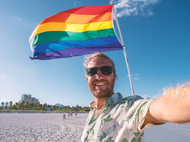istock Selfie man gay flag 1208169973