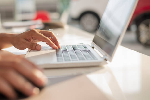 man hands using laptop with icon social media and social network.businessman laptop using ,social, media, marketing concept. - facebook social gathering log on communication imagens e fotografias de stock