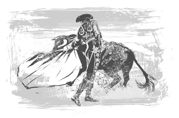 Toreador with bull during corrida in Portugal Toreador with bull during corrida in Portugal - vector illustration (Ideal for printing on fabric or paper, poster or wallpaper, house decoration) bullfighter stock illustrations