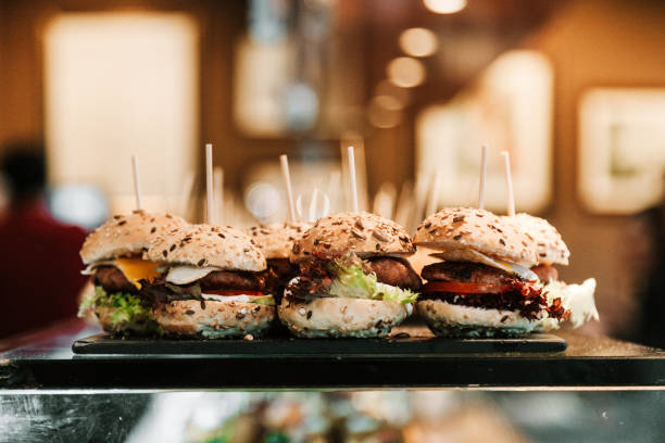Mini hamburgers stock photo
