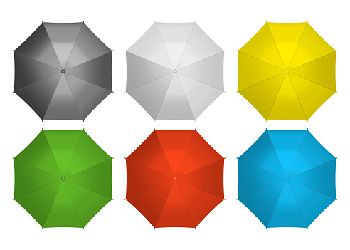 Set of umbrella top view isolated on white background. Vector illustration. Eps 10.