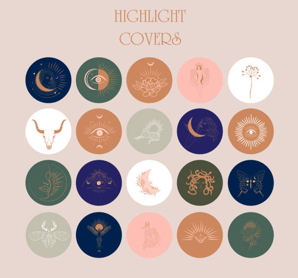 Collection of Abstract various vector highlight covers Collection of Abstract various vector highlight covers with astrology objects, fantasy animals, mythical creature, esoteric and boho objects,  for social media stories. Editable vector illustration tarot cards illustrations stock illustrations