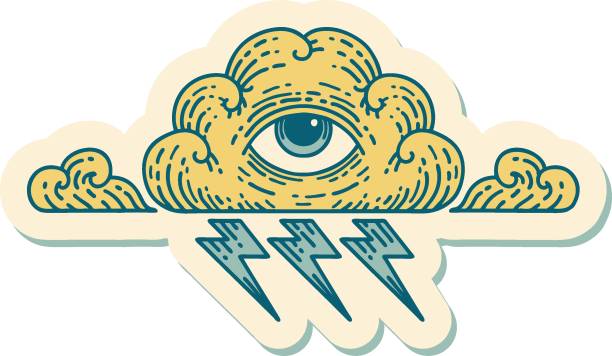 ilustrações de stock, clip art, desenhos animados e ícones de tattoo style sticker of an all seeing eye cloud - an all seeing eye