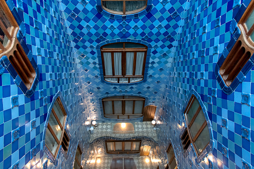 Blue Interior and interior staircase of Casa Batllo from Gaudi.
