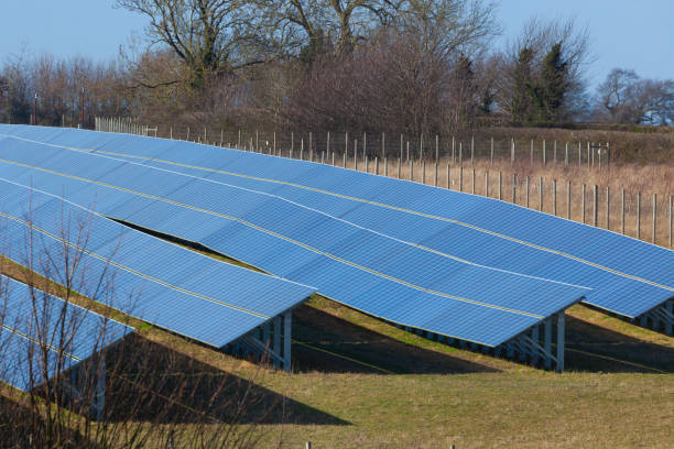 istock Solar panels farm photovoltaic modules 1208177122