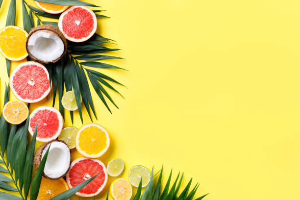 istock Summertime tropical background with exotic fruits 1208178201
