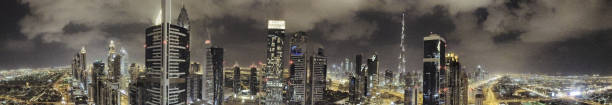 istock Dubai panoramic aerial view of skyscrapers at night 1208180836