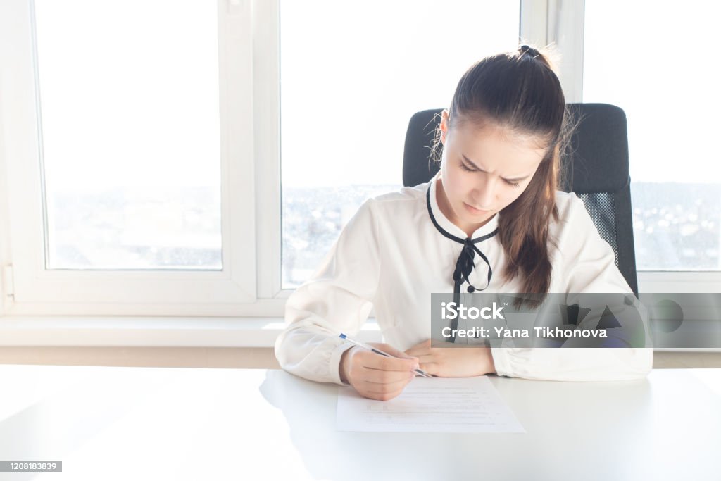 Payment of taxes. Signature of documents, declarations, reports Adult Stock Photo