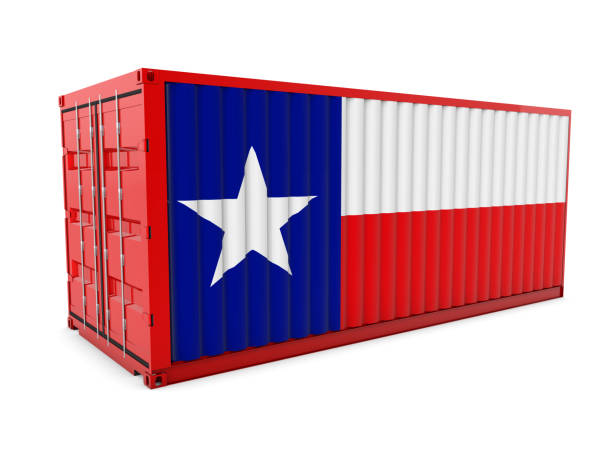 istock 3d rendering of a shipping cargo container with Texas State flag 1208184177