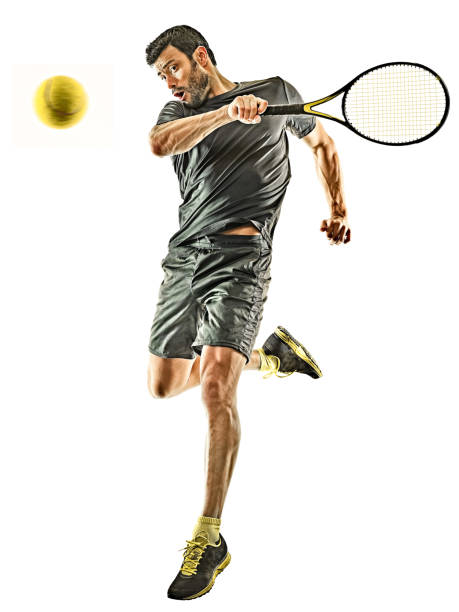 istock mature tennis player man forehand silhouette isolated white background 1208185658