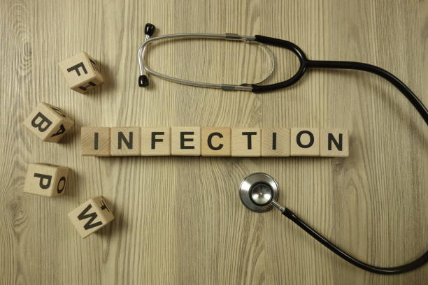 istock Word infection from wooden blocks with stethoscope 1208189831