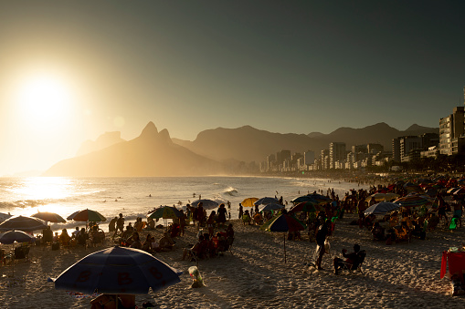 Sun shining over Ipanema Beach in Rio de Janeiro, Brazil.