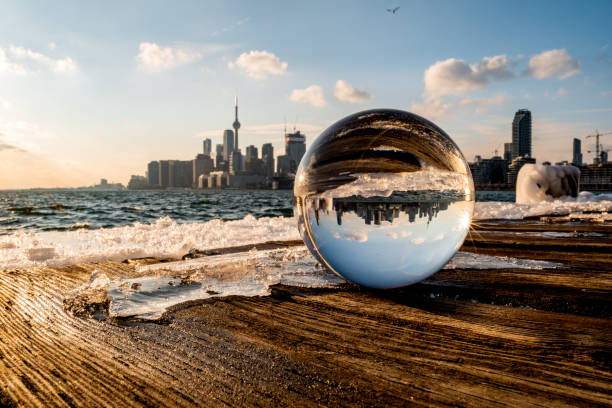 Toronto Skyline in Lensball at Polson Pier