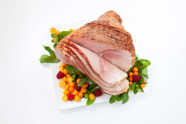 Holiday Roasted Sliced Ham stock photo