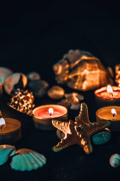 istock Decoration - shells and candle, stones, Bathroom still-life 1208196479