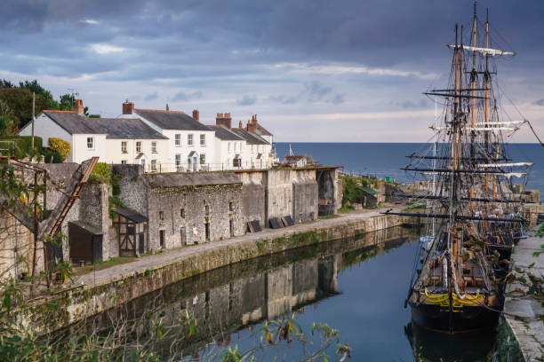 Charlestown Harbour Cornwall UK Tall ships docked in historic Charlestown Harbour on the coast of Cornwall, England cornwall england photos stock pictures, royalty-free photos & images