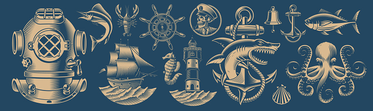 Set of vector design elements for nautical theme
