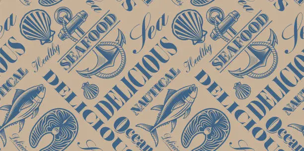 Vector illustration of Vector seamless pattern for seafood theme