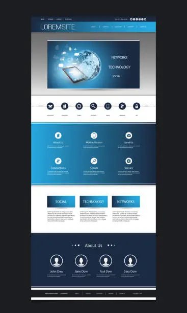 Vector illustration of One Page Website Template with Global Networks Theme