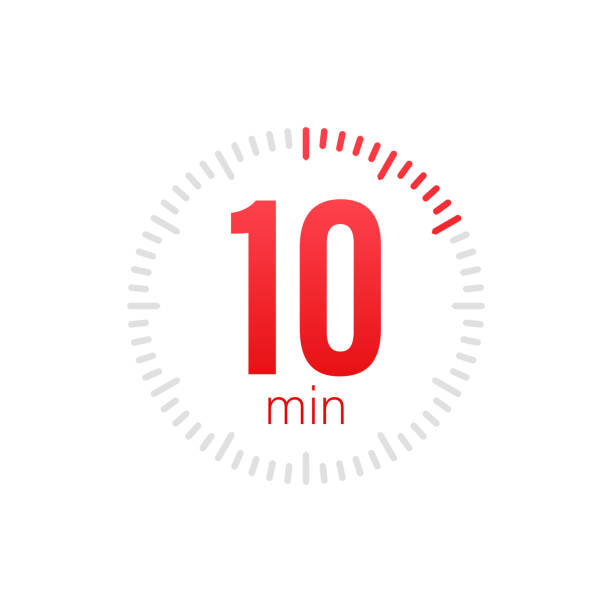 The 10 minutes, stopwatch vector icon. Stopwatch icon in flat style, 10 minutes timer on on color background. Vector stock illustration. The 10 minutes, stopwatch vector icon. Stopwatch icon in flat style, 10 minutes timer on on color background. Vector stock illustration minute hand stock illustrations