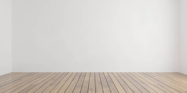 istock Empty white wall and wooden floor copy space background 3d render illustration 1208207926