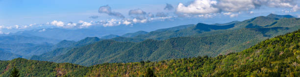 autunno sulle montagne degli appalachi visto lungo la blue ridge parkway - blue ridge mountains autumn great smoky mountains tree foto e immagini stock