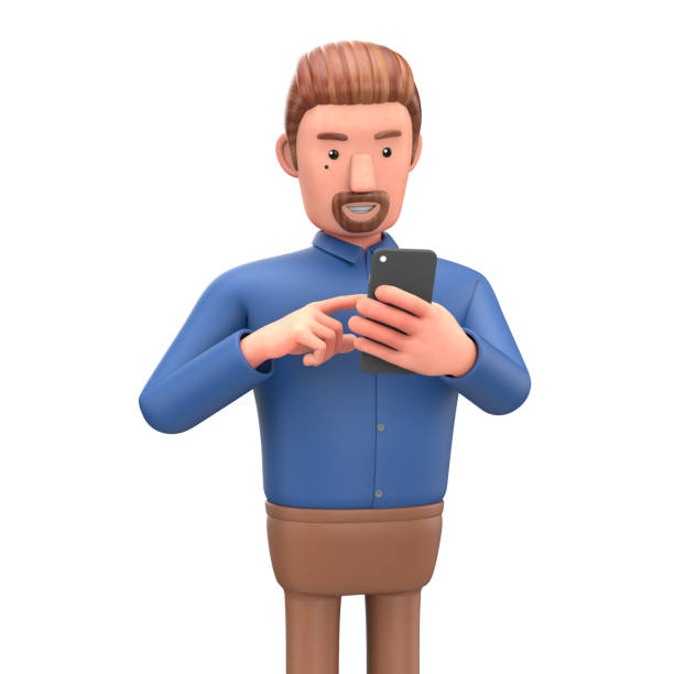 istock Cartoon character send message from phone.3d illustration 1208214257