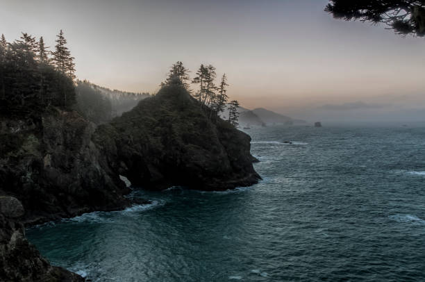 istock Morning mist over sea stacks 1208223629