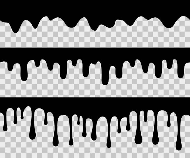 istock Dripping oil stain. Paint drips seamless pattern. Current ink or black liquid. Black resin inked drops. Chocolate drops flowing – stock vector 1208225698