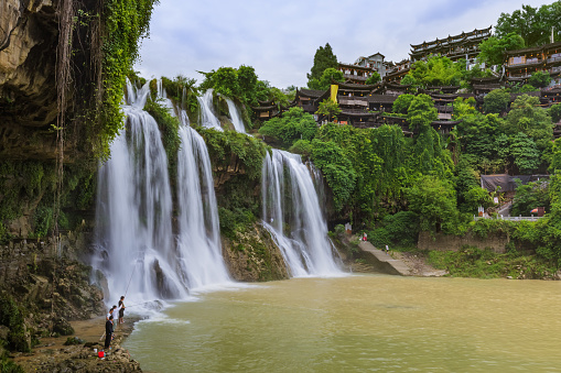 Furong ancient village and waterfall - Hunan China - travel background