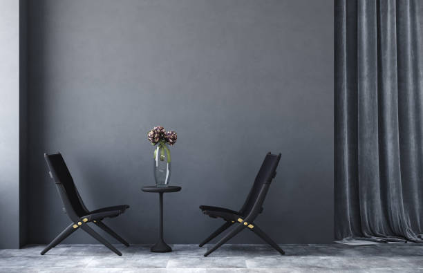 istock Black modern living room loft, industrial style 1208233059