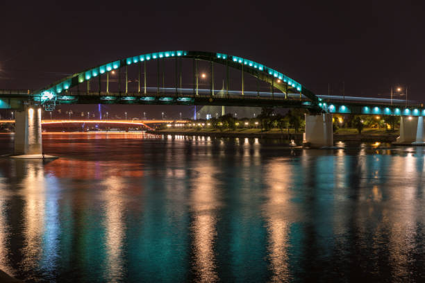 istock Old railway bridge in Belgrade at night 1208234342