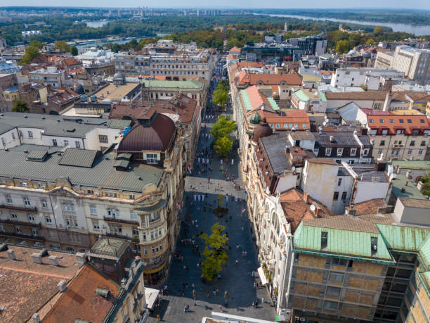 Bird's view of Knez Mihailova street in Belgrade stock photo