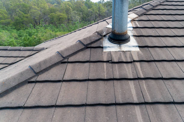 istock Brown tiles on a residential roof 1208236508