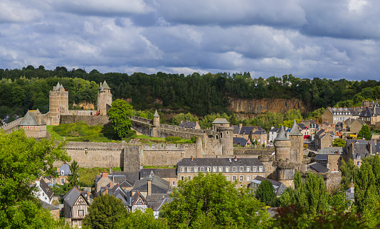Panorama of town Fougeres in Brittany France - travel and architecture background