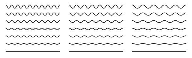 ilustraciones, imágenes clip art, dibujos animados e iconos de stock de líneas onduladas. se establecen las ondas de agitación. línea vectorial ondulada. - sharp curve