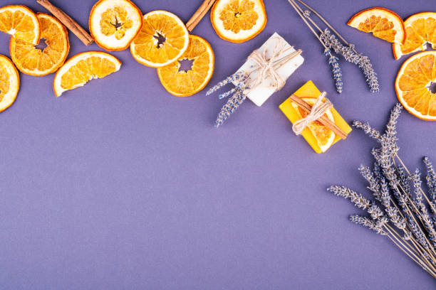 istock Two pieces of soap and oranges. 1208245831