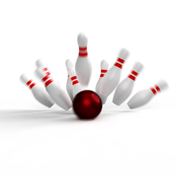 istock 3D Rendering Red bowling ball with pins stock photo 1208246687