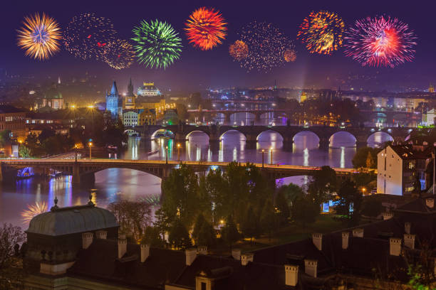 istock Fireworks in Prague - Czech Republic 1208247317