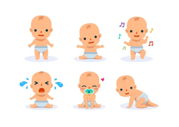 Vector illustration of a set of Baby poses. Vector Illustration