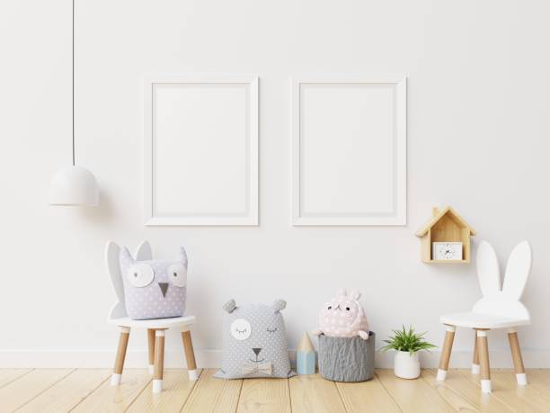 istock Mock up posters in child room interior. 1208254894