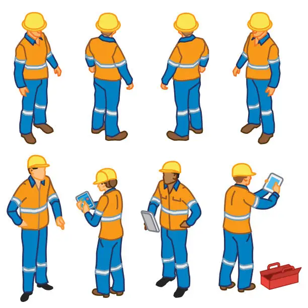 Vector illustration of Construction Inspection Workers (isometric)