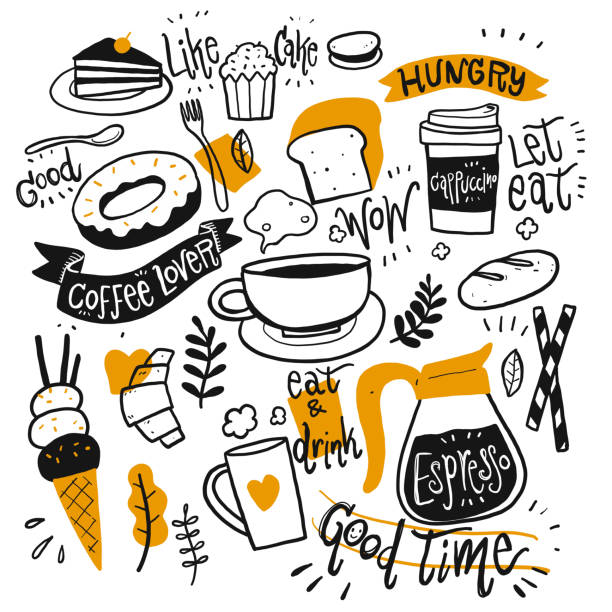 ilustraciones, imágenes clip art, dibujos animados e iconos de stock de juego de equipos de café - breakfast background