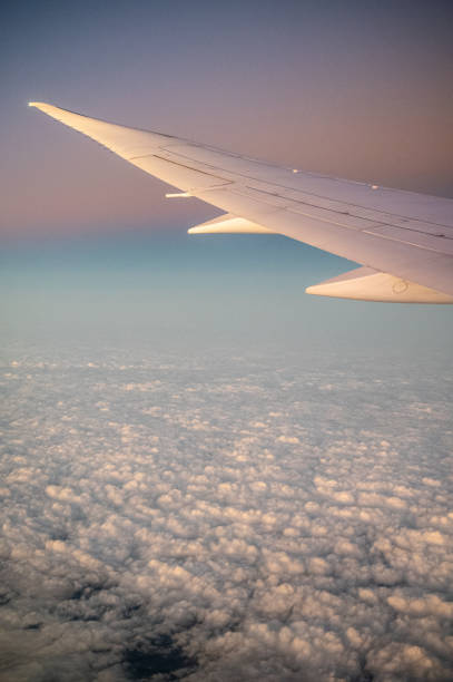 istock Flying above the clouds with soft pastel sky colors 1208259543