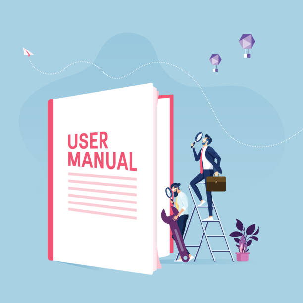 ilustraciones, imágenes clip art, dibujos animados e iconos de stock de manual de instrucciones concept-businessman con instrucciones de guía o libros de texto - manual worker