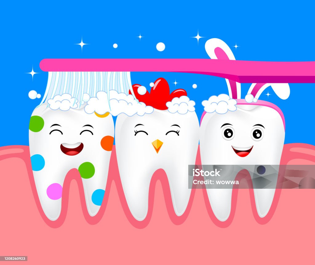 Springtime Tooth Cartoon Funny Easter Cartoon Tooth Character With Toothbrush Stock Illustration ...