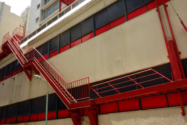 istock Emergency wall hanging mechanism red stairs 1208263447