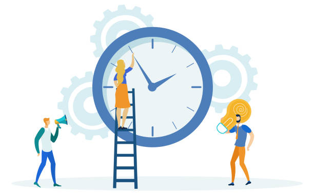 時間管理、時間を変えるはしごの女の子。 - deadline personal organizer busy clock点のイラスト素材／クリップアート素材／マンガ素材／アイコン素材