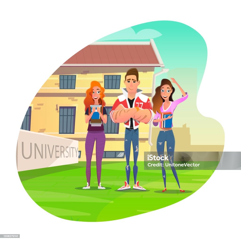 Study Rime Cartoon University Students Enjoying Study Time Cartoon Stock Illustration ...